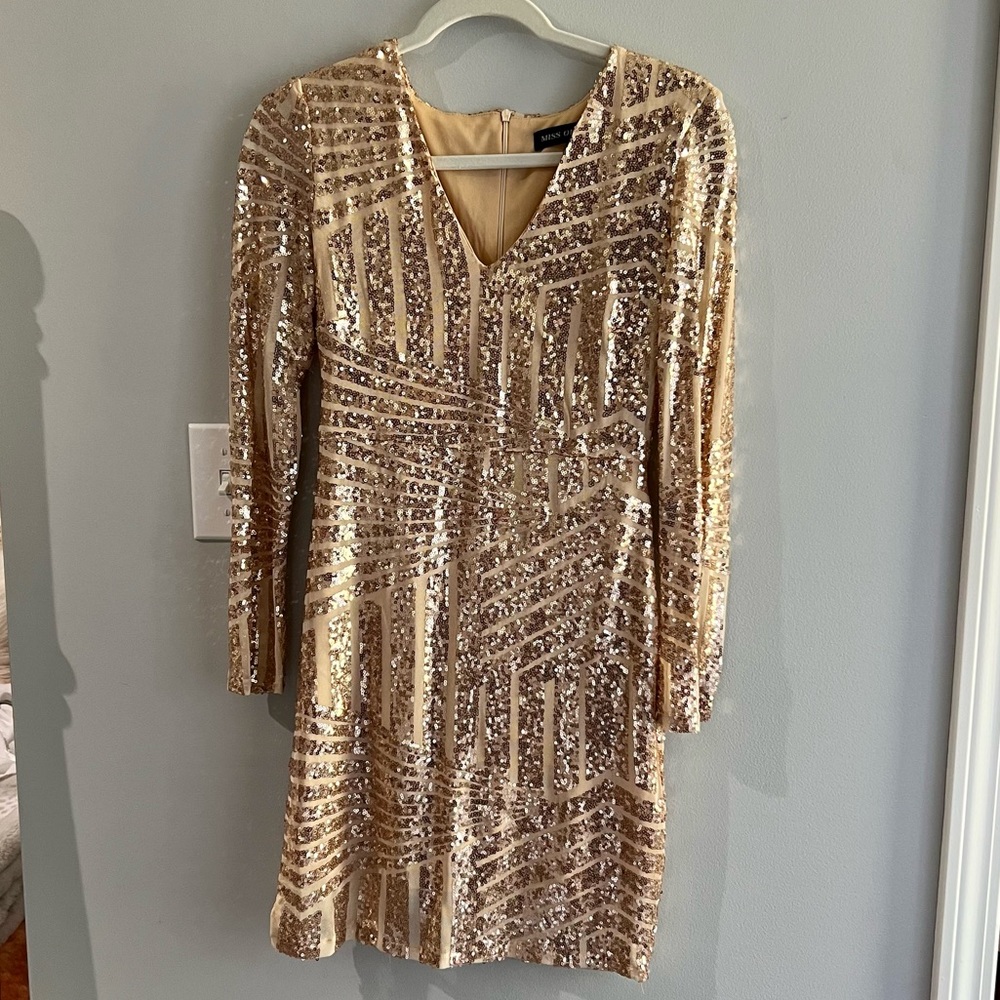 Rose gold sequin long sleeve dress